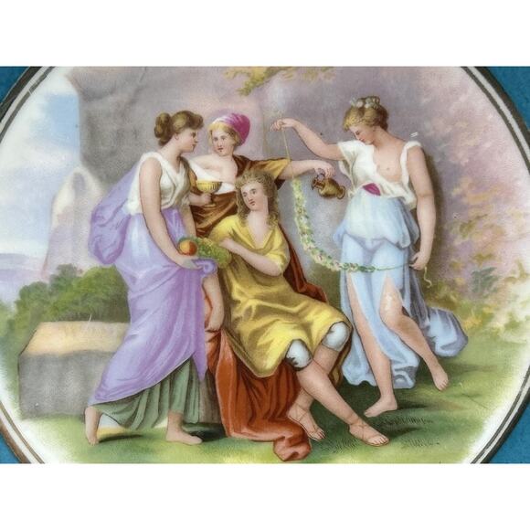 Victoria Austria Sevres Style Kaufmann Watteau Scene Plate Celeste Blue 22K Gold - Picture 6 of 11
